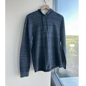 Vince Blue Gray Striped Knit Pullover Hoodie Drawstring Hood Men's Size S